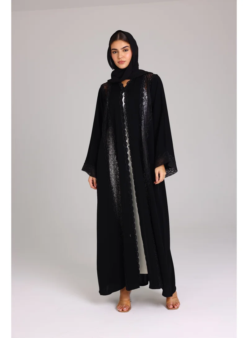 IKKXA Lace details Elegant Abaya ABY1032 Black